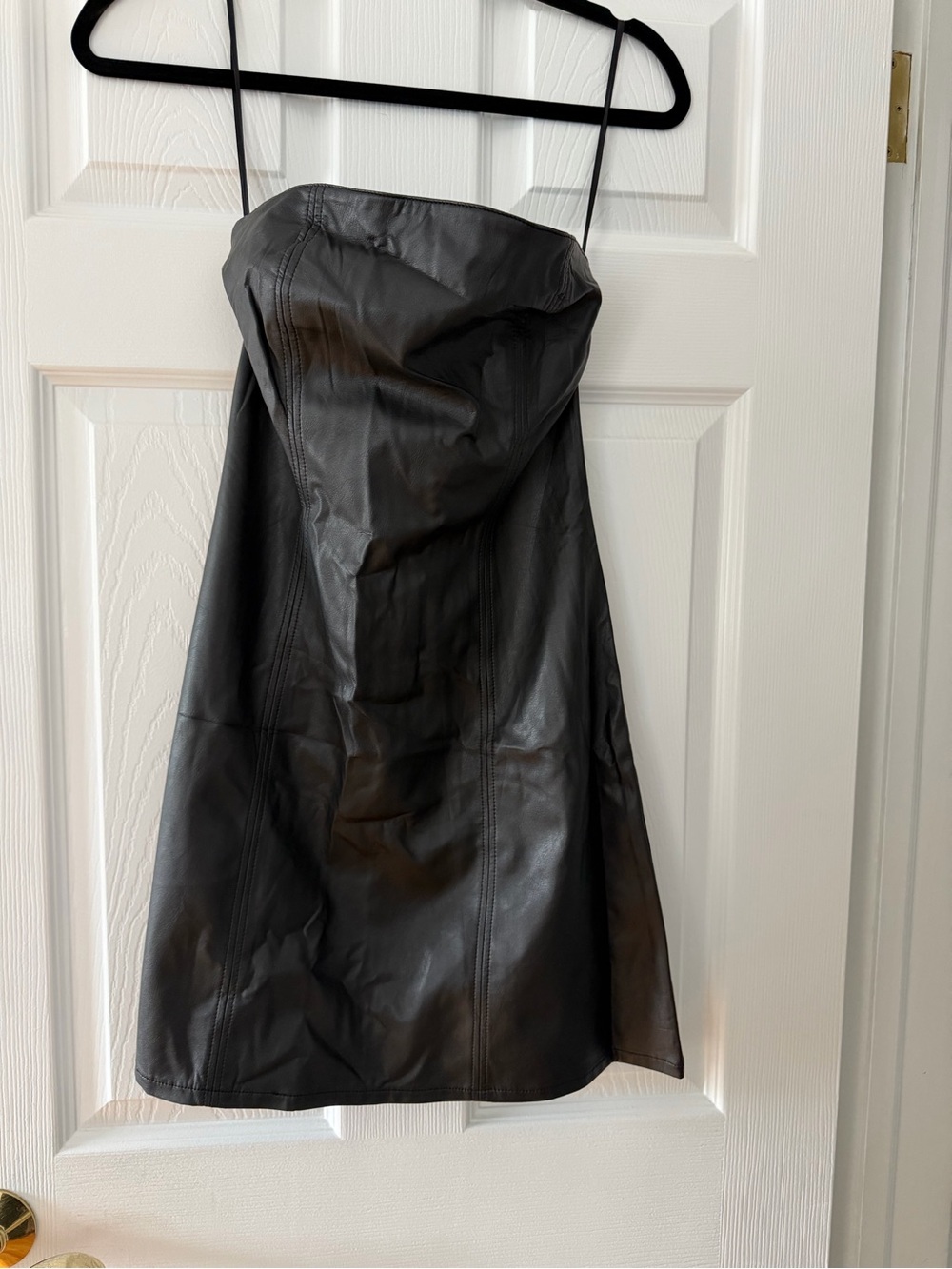H&M Black Faux Leather Strapless Mini Dress
